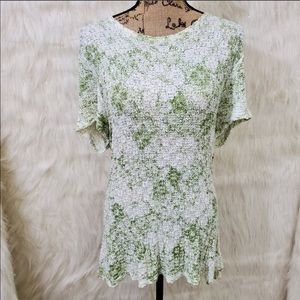 Green and white floral long blouse